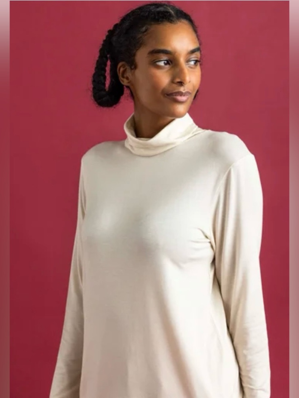 Gudrun Sjoden Cream Lyocell Turtleneck Top XXL Soft Stretch Minimalist